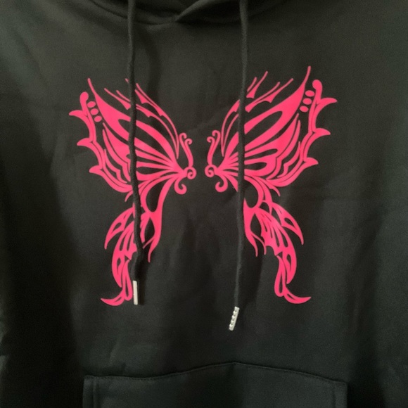 Winx Club Hoodie Fairy Wing Sweatshirt Butterfly Fairycore Vibes Black Pink Hood - Picture 5 of 10